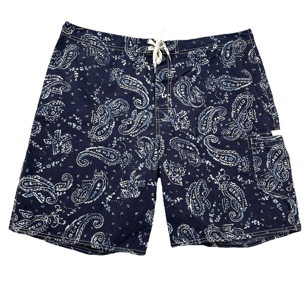 Polo Ralph Lauren Board Shorts Mens 36 Paisley Navy Blue 9" Inseam Linerless